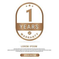 1 Year warranty vector art illustration in emas color with fantastic font and white background. Eps10 Vector