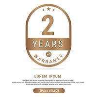 2 Year warranty vector art illustration in emas color with fantastic font and white background. Eps10 Vector