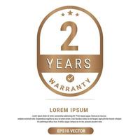 2 Year warranty vector art illustration in emas color with fantastic font and white background. Eps10 Vector