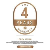 4 Year warranty vector art illustration in emas color with fantastic font and white background. Eps10 Vector