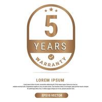 5 Year warranty vector art illustration in emas color with fantastic font and white background. Eps10 Vector