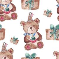 Seamless pattern with teddy bear and gift vector