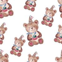 Seamless pattern party watercolor bear with a cake vector