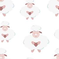 Seamless pattern Cute little sleeping sheep with heart vector