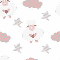 Seamless pattern Cute little sleeping sheep with heart and cloud vector