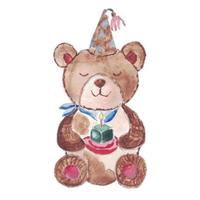 Festive watercolor bear with a cake vector
