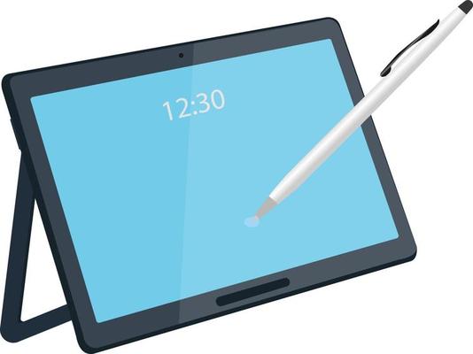 Tablet with a pen ,illustration, vector on white background.