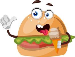 Burger with ice cream, illustration, vector on white background.