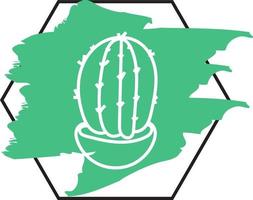 Golden barrel cactus in a pot, icon illustration, vector on white background