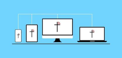 ver la transmisión de la iglesia usando su dispositivo. concepto de iglesia en línea vector