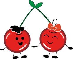 Happy cherry couple, illustration, vector on a white background.