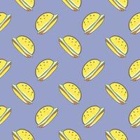 Delicious burger , seamless pattern on a light purple background. vector