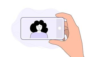 Man takes a picture of a girl with a phone. Posing for the camera vector