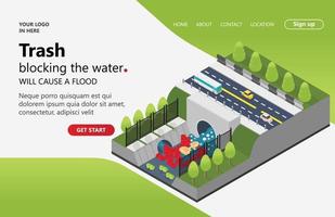 Illustration of a river full of garbage Suitable for landing page, flyers, Infographics, And Other Graphic Related Assets-vector vector