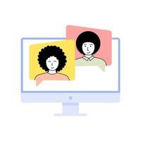 Girl and boy talking on video call. Video call application illustration vector