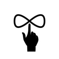 Hand over which the metaverse icon extends. Metaverse black line icon. vector