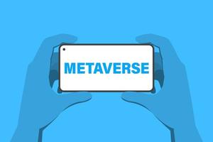 Phone in hands that connects to the metaverse. Banner suitable for posters, banners, applications and web pages vector