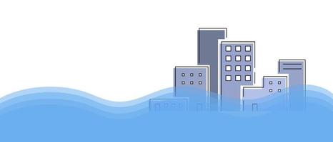 Flooded city in the coastal zone. Climate emergency banner vector