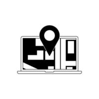 Online map icon on laptop with point. vector