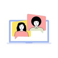 Girl and boy talking on video call. Video call application illustration vector