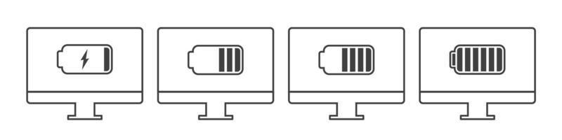 Charging your computer at different battery levels. Gradual charging icons set vector