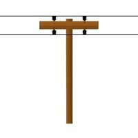 Wooden electric pole on a white background. Power supply for urban or rural lighting. Great for high voltage supply industry logos. Vector illustration