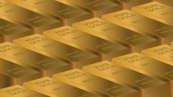 Bricks in gold bars stacked in rows. Gold bars background. vector
