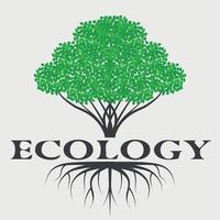 Green tree with roots ecological logo design vector