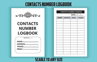 Contacts number logbook editable template vector