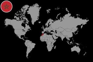 pin mapa con bandera de marruecos en el mapa mundial. ilustración vectorial vector