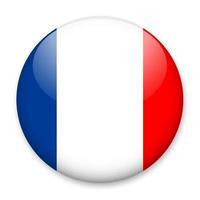 Flag of France in the form of a round button with a light glare and a shadow. The symbol of Independence Day, a souvenir, a button for switching the language on the site, an icon. vector