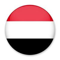 Flag of Yemen in the form of a round button with a light glare and a shadow. The symbol of Independence Day, a souvenir, a button for switching the language on the site, an icon. vector