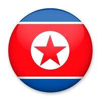 Flag of North Korea in the form of a round button with a light glare and a shadow. The symbol of Independence Day, a souvenir, a button for switching the language on the site, an icon.