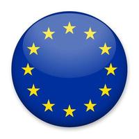 Flag of European Union in the form of a round button with a light glare and a shadow. The symbol of Independence Day, a souvenir, a button for switching the language on the site, an icon. vector