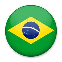 Flag of Brazil in the form of a round button with a light glare and a shadow. The symbol of Independence Day, a souvenir, a button for switching the language on the site, an icon. vector