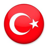 Flag of Turkey in the form of a round button with a light glare and a shadow. The symbol of Independence Day, a souvenir, a button for switching the language on the site, an icon. vector