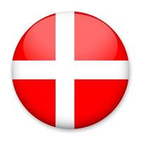 Flag of Denmark in the form of a round button with a light glare and a shadow. The symbol of Independence Day, a souvenir, a button for switching the language on the site, an icon. vector