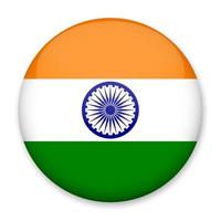 Flag of India in the form of a round button with a light glare and a shadow. The symbol of Independence Day, a souvenir, a button for switching the language on the site, an icon. vector