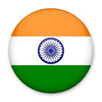 Flag of India in the form of a round button with a light glare and a shadow. The symbol of Independence Day, a souvenir, a button for switching the language on the site, an icon. vector