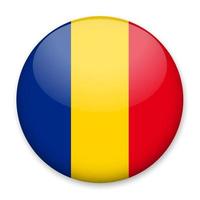 Flag of Romania in the form of a round button with a light glare and a shadow. The symbol of Independence Day, a souvenir, a button for switching the language on the site, an icon. vector