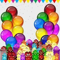 Birthday party vector background - colorful festive balloons, confetti, ribbons flying for celebrations card in isolated white background with space for you text.