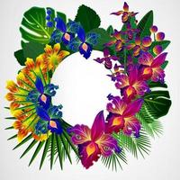 Tropical flowers and leaves. Floral design background. vector