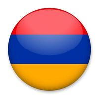 Flag of Armenia in the form of a round button with a light glare and a shadow. The symbol of Independence Day, a souvenir, a button for switching the language on the site, an icon. vector