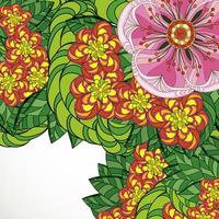 Vector illustration greeting card beauty and fashion. Background with flowers and leaves. Zentangl, doodling. Adult coloring books.