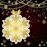 Vector Christmas card with Christmas decor, snowflakes on a golden and red background.