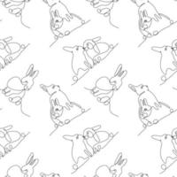 Rabbits abstract one continuous line semless pattern. Modern minimalist style bunny symbol of 2023 year. Happy chinese New year. vector