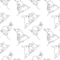 Rabbits abstract one continuous line semless pattern. Modern minimalist style bunny symbol of 2023 year. Happy chinese New year. vector