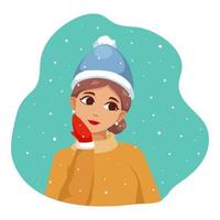 Female character cartoon in winter season vector