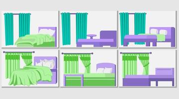 Wood bed in cartoon style. furniture interior, bedroom comfortable. vector illustration