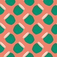 Green jar with dots,seamless pattern on orange background. vector